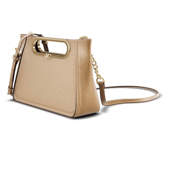 Michael Chelsea Large Leather Convertible Clutch Pale Gold - Picture 6 of 10